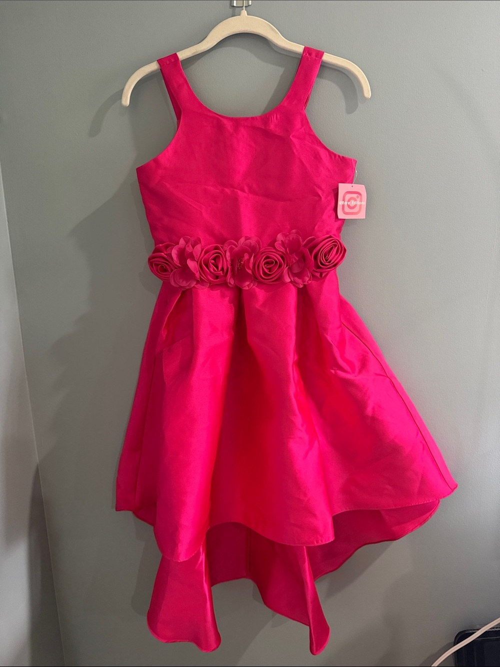 Rare Editions Hot Pink Floral Waist High-Low Dress